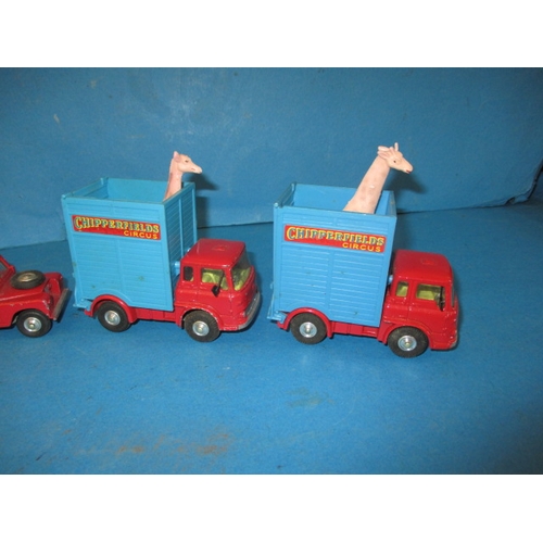 287 - A quantity of vintage Corgi Chipperfields Circus die-cast model vehicles, to include 2 giraffe truck... 