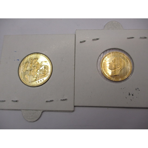 154 - A George VI proof gold sovereign and half sovereign , dated 1937, having smooth edge, in sealed coll... 