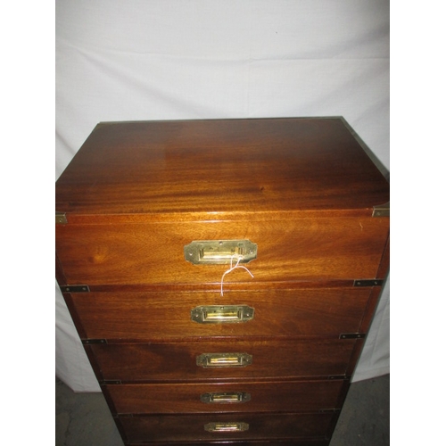 318 - A campaign style chest of drawers, having 7 drawers and brass corner counts, approx. size H 115cm W ... 