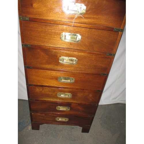 318 - A campaign style chest of drawers, having 7 drawers and brass corner counts, approx. size H 115cm W ... 