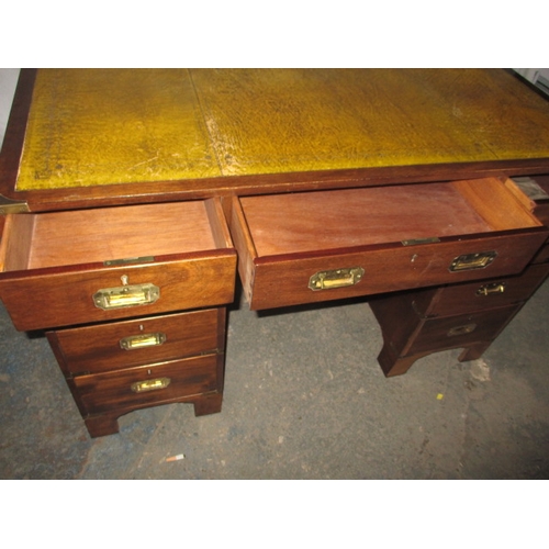 316 - A campaign style 9 drawer pedestal desk, comes in 3 parts for ease of transport, approx. size H 77cm... 