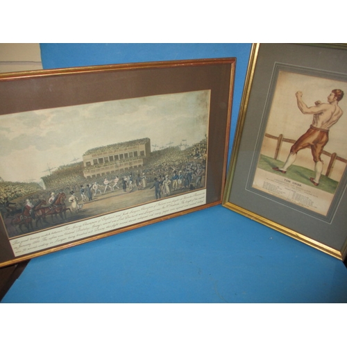 302 - Two antique boxing prints, in later frames, approx. frame sizes 53x38cm and 72x46cm, both in useable... 