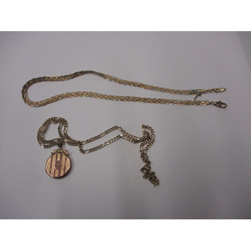 75 - A 9ct tri colour gold necklace, some damage, approx. weight 5.4g and a yellow metal necklace and pen... 