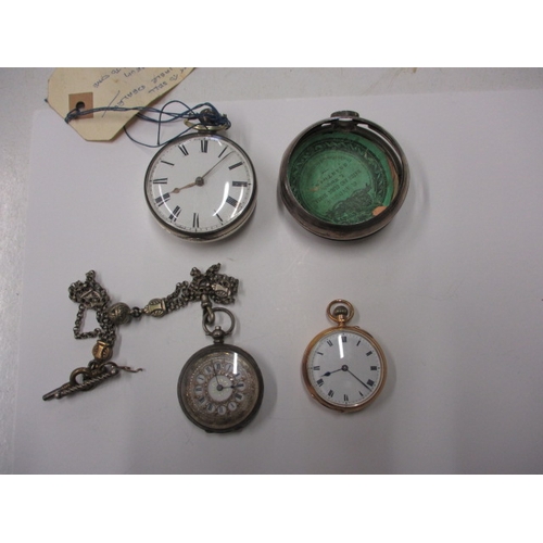 106 - An 18ct gold case pocket watch and 2 silver cased examples, all untested as to  function