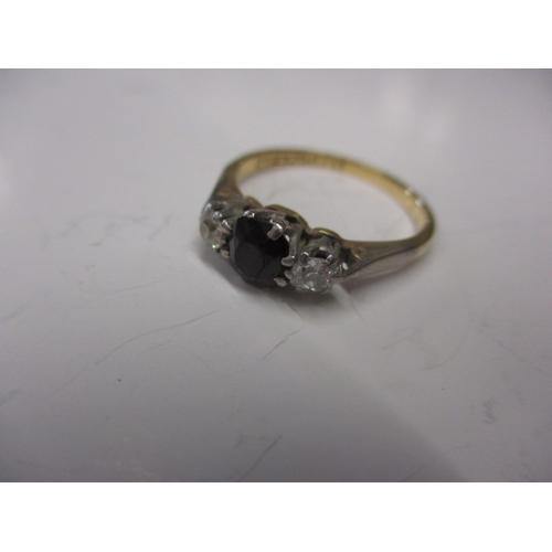 32 - A vintage 18ct yellow gold diamond ring, with dark red central stone, approx. ring size ‘L’, approx.... 