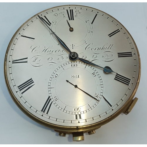 284 - An antique 8 day marine chronometer by Clement Harris 86 Cornhill, London, components and key marked... 