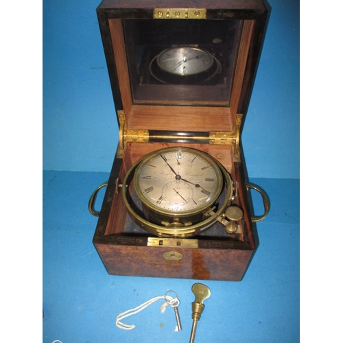 284 - An antique 8 day marine chronometer by Clement Harris 86 Cornhill, London, components and key marked... 