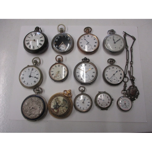 114 - A parcel of antique and later pocket watches, to include some silver cased examples and a black face... 