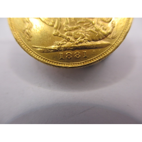 140 - A Victorian gold sovereign dated 1881, Melbourn mint, a circulated coin with very fine definition of... 