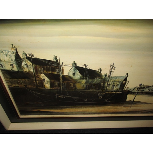 303 - A large oil painting  on canvas R Folland “Harbour quay” in original frame, signer lower right with ... 