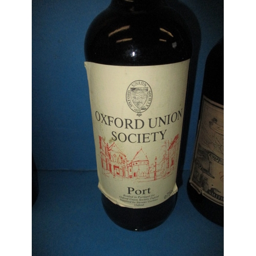 334 - Two bottles of port, Fonseca’s 1975 and an Oxford Union Society bottle, and a bottle of sherry, all ... 