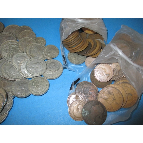 204 - A large quantity of pre-decimal coins, to include approx.  1650g part silver examples , all in circu... 