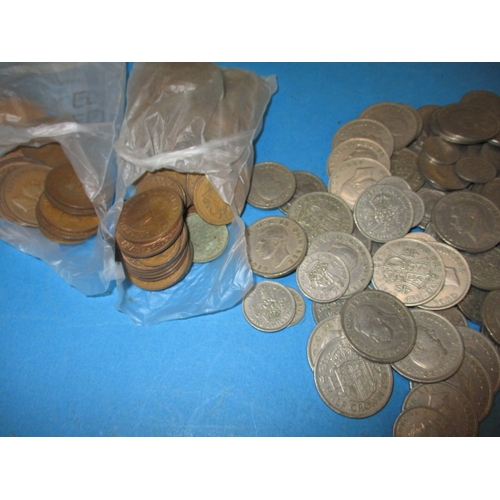 204 - A large quantity of pre-decimal coins, to include approx.  1650g part silver examples , all in circu... 