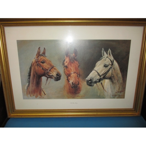 305 - A framed print of racing horses, titled “Three Kings”, approx. frame size  85x60cm , in useable pre-... 