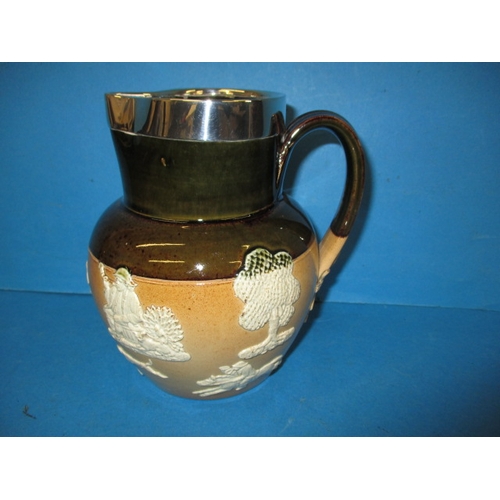 265 - A Doulton Lambeth stoneware harvest jug with silver rim, approx. height 16.5cm in good pre-owned con... 