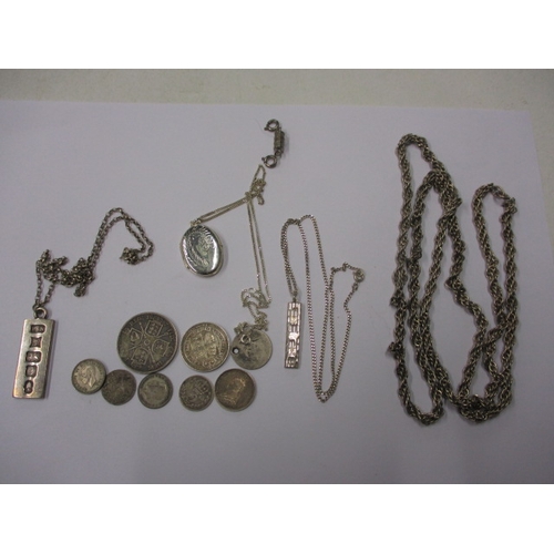 244 - A parcel of silver and white metal jewellery items and some silver and part silver coins, approx. gr... 