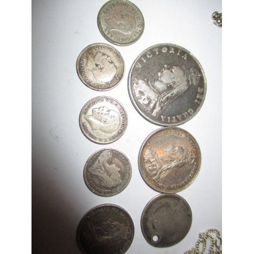 244 - A parcel of silver and white metal jewellery items and some silver and part silver coins, approx. gr... 