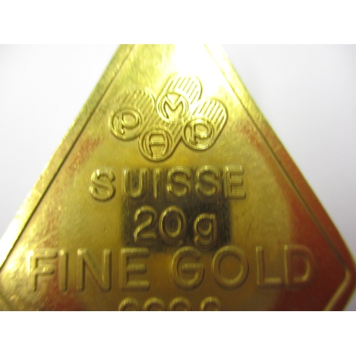 171 - A PAMP Suisse 20g 999.9 fine gold ingot pendant, in good pre-owned condition