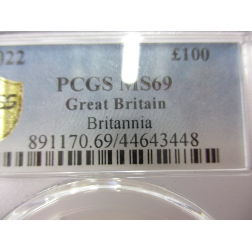 177 - A 2022 gold Britannia £100 coin in PCGS incapsulated holder, struck from 999.9 fine gold, 1oz