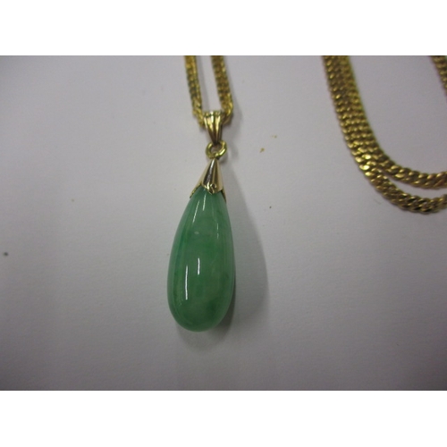 82 - An Indian gold necklace chain with jade teardrop pendant, marked 22c, approx. linear length of chain... 