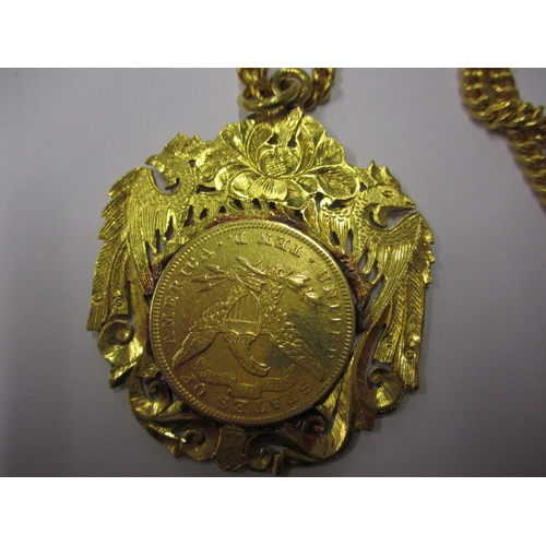 83 - An Indian gold necklace chain and pendant, the pendant having an 1895 American gold 10 dollar coin, ... 