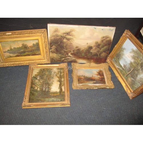 285 - A parcel of antique and later oil paintings, 4 framed, all in need of cleaning or restoration, appro... 