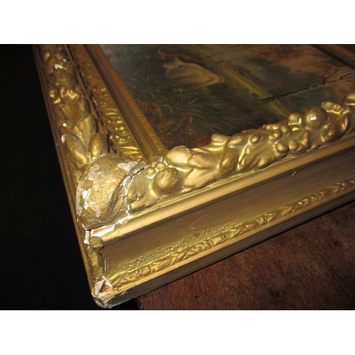 286 - Two antique oil paintings on canvas in gilt frames, both depiction cattle at waters edge, some damag... 