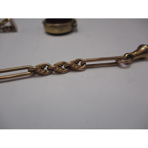 92 - A 9ct gold albert chain, with hard stone fob seal. Approximate weight without seal, 17.7g