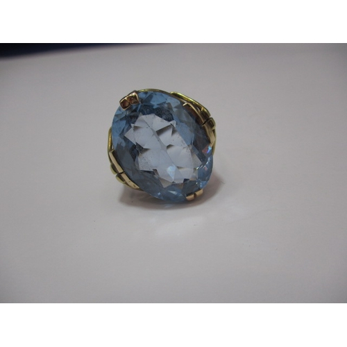 21 - A yellow gold dress ring, set with large solitaire aquamarine. Approx ring size Q, approx. dimension... 