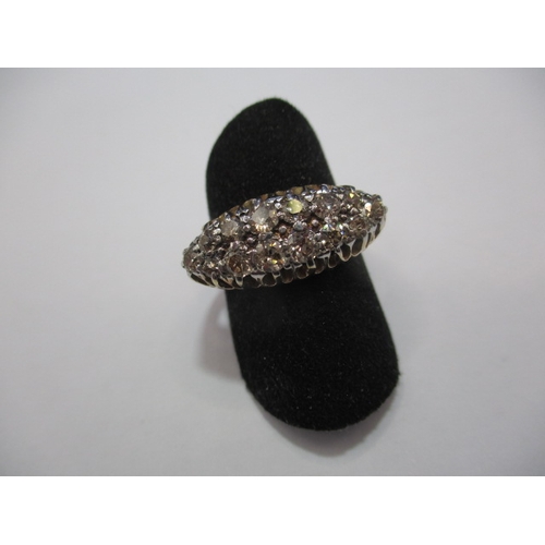 22 - A yellow gold boat shaped diamond cluster ring. Approx. ring size P, approx. weight 4.6g. Worn mark,... 