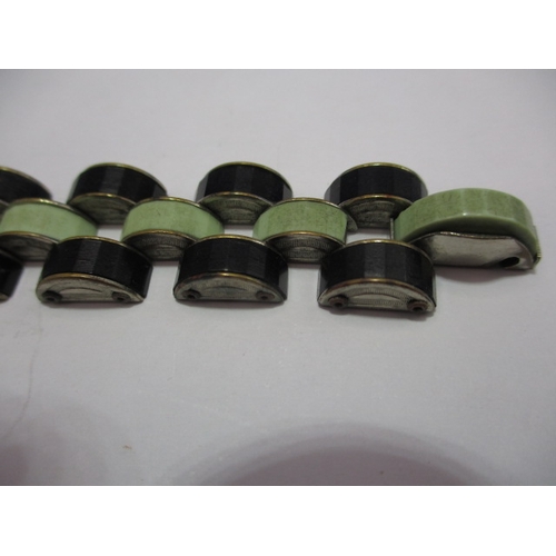 170 - A vintage art deco bracelet, with black and green 'phenolic/bakelite/lucite' panels, working order w... 