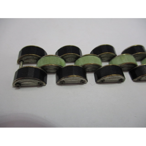 170 - A vintage art deco bracelet, with black and green 'phenolic/bakelite/lucite' panels, working order w... 