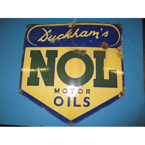 296 - A Genuine early 20th century Duckhams NOL motor oils enamel advertising sign, approx. size 43x43cm, ... 