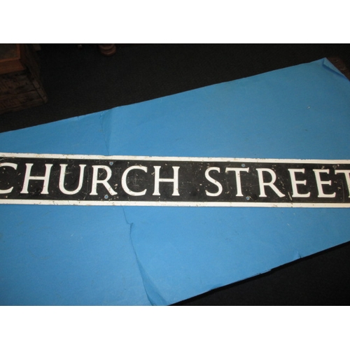 301 - A vintage pressed aluminium street sign for Church Street, approx. length 119cm in useable pre-owned... 