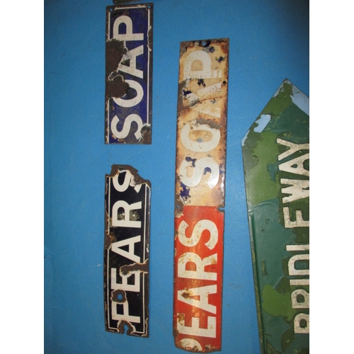 302 - A parcel of vintage information signs and enamel advertising signs, some damages and use-related mar... 