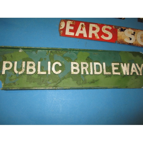 302 - A parcel of vintage information signs and enamel advertising signs, some damages and use-related mar... 