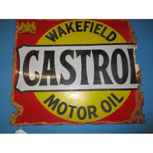 298 - An early 20th century enamel advertising sign for Wakefield Castrol motor Oil, a double sided sign w... 