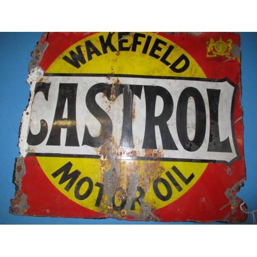 298 - An early 20th century enamel advertising sign for Wakefield Castrol motor Oil, a double sided sign w... 