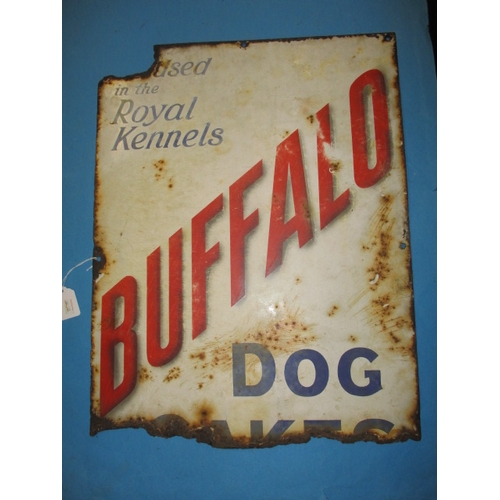 299 - An early 20th century enamel advertising sign for Buffalo Dog Cake, general enamel loss and rust, ap... 