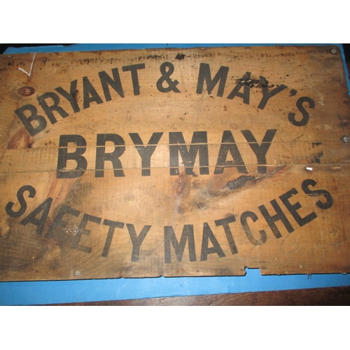 294 - A vintage Bryant & May’s safety matches packing crate side, in pre-owned condition with use related ... 