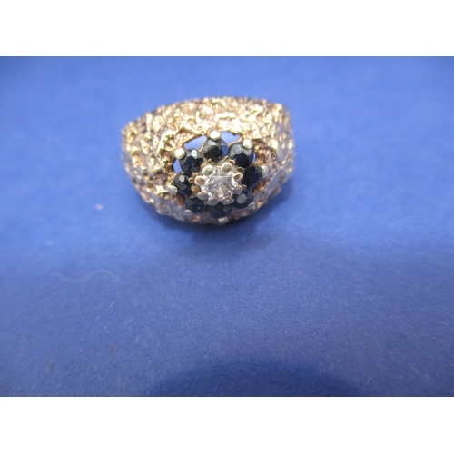 34 - A vintage 9ct gold, diamond and sapphire dress ring, approx. ring size ‘K’, approx. weight 3.5g in u... 