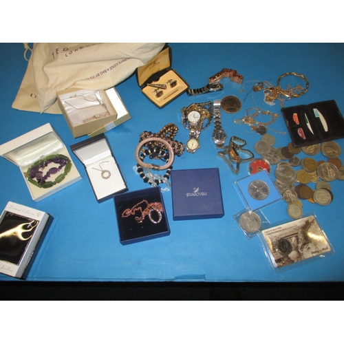 261 - A parcel of miscellanea, to include costume jewellery, watches and coins, all in used condition