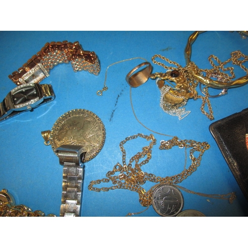 261 - A parcel of miscellanea, to include costume jewellery, watches and coins, all in used condition