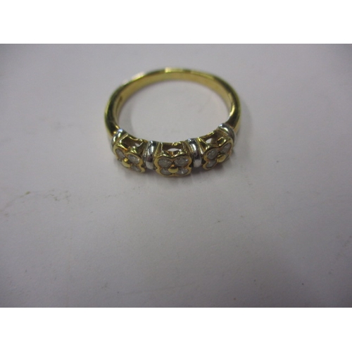 36 - A vintage 18ct yellow gold ring set with 3 clusters of 4 diamonds, approx. ring size ‘O’ approx. wei... 