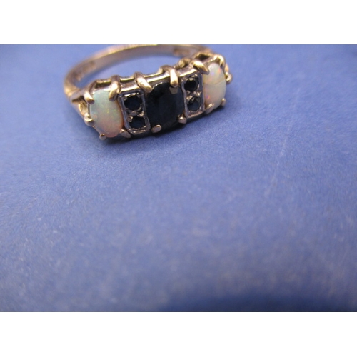 37 - A vintage 9ct gold sapphire and opal dress ring, approx. ring size ‘O’, approx. weight 2.6g in useab... 