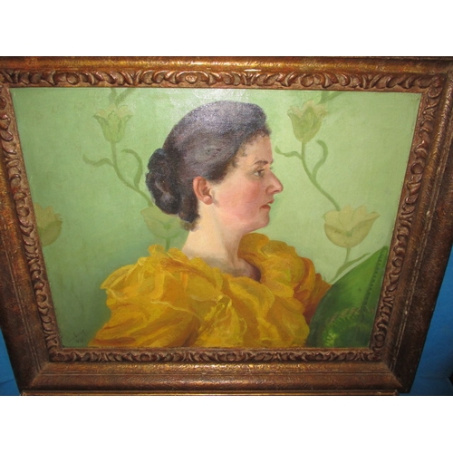 8 - An antique portrait oil on canvas of a female, marked verso Joana Ashleigh? Wife of the artist, date... 