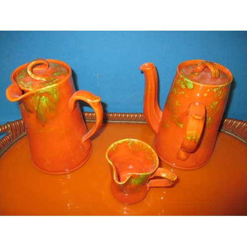 13 - A vintage Baron pottery coffee set on associated tray, in good pre-owned condition with no observed ... 