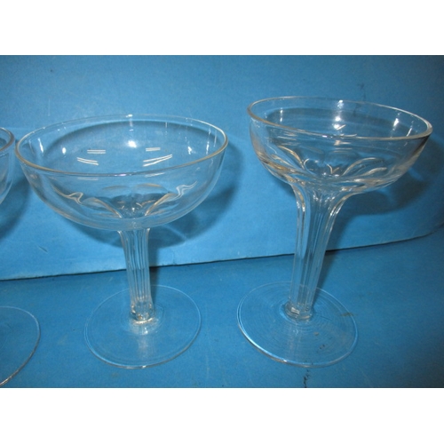 15 - 5 Vintage Antoinette hollow stem champagne coupes, various sizes and stem styles, one with a very ti... 