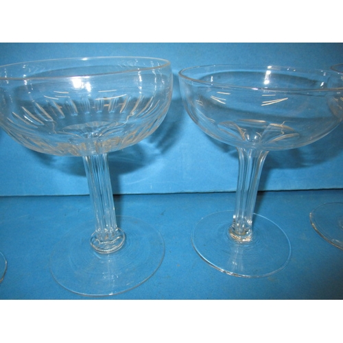 15 - 5 Vintage Antoinette hollow stem champagne coupes, various sizes and stem styles, one with a very ti... 