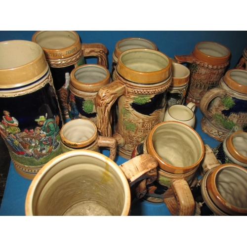 22 - A large collection of ceramic beer steins, various sizes and makers, all in used condition with no o... 